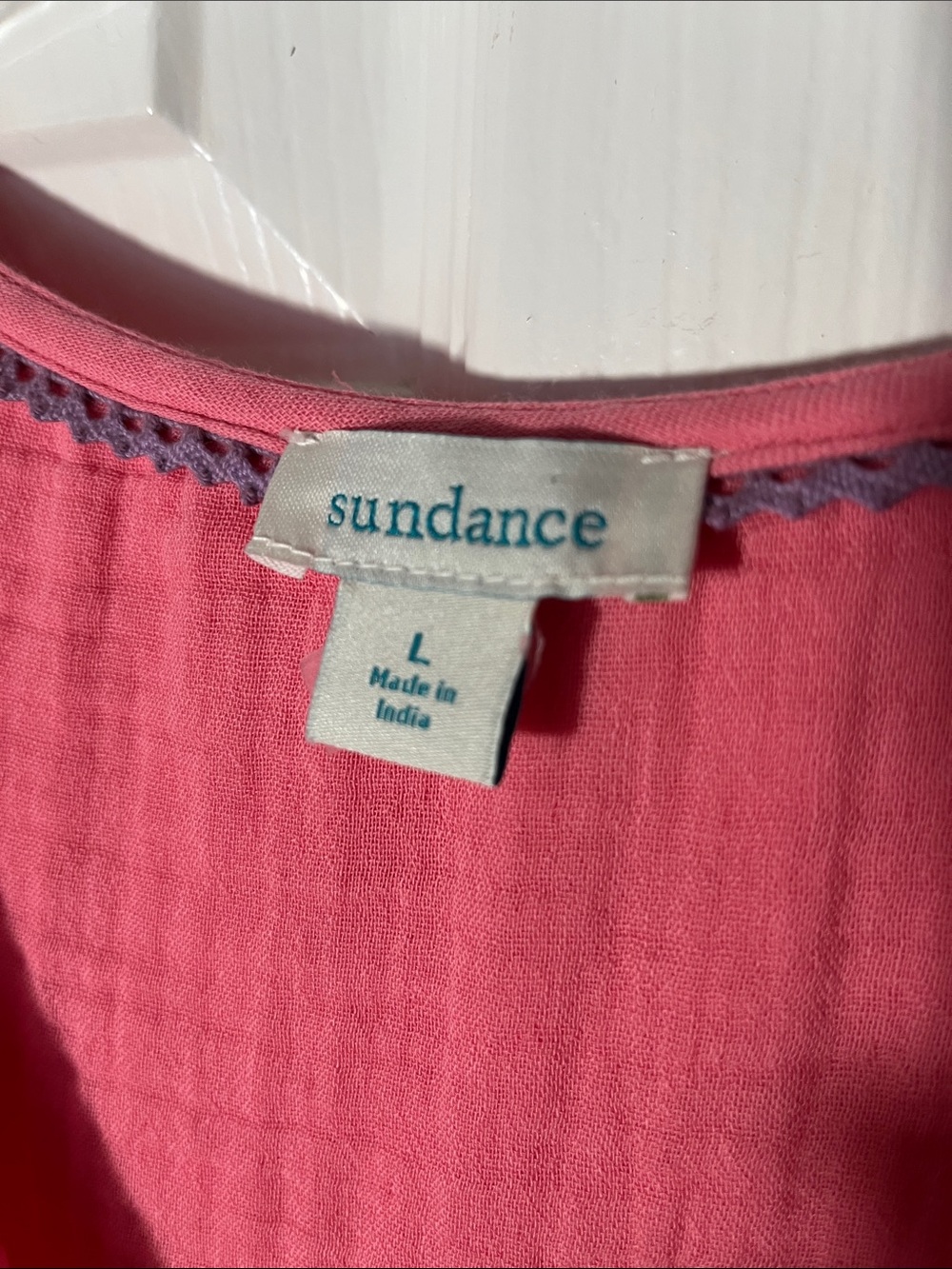 Sundance KAORI cotton crinkle gauze coral pullover short bell sleeves vneck LG - Picture 3 of 9